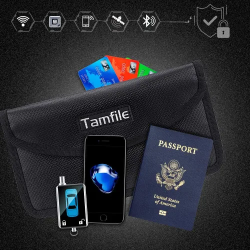 Vista 6 de Bolsa Faraday ignífuga con cremallera anti-seguimiento EMF GPS RFID bloqueo de señal de coche cartera blindaje bolsa protectora para teléfono