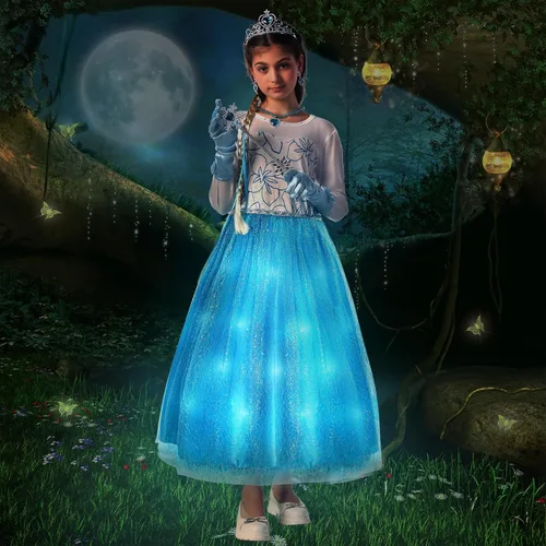 Vista 6 de Sumickx Vestido de princesa para niñas, disfraz de Halloween, cosplay, Navidad, fiesta de cumpleaños