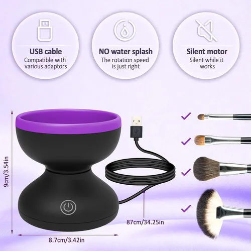 Vista 2 de Catcan Limpiador de brochas de maquillaje eléctrico - Máquina limpiadora automática de cepillos cosméticos USB para brochas de maquillaje de belleza
