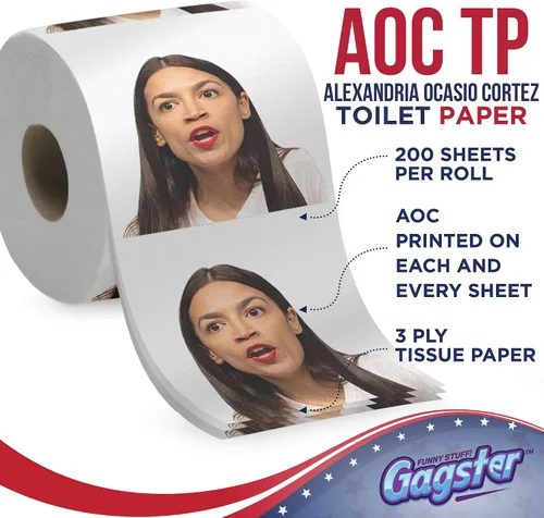Vista 2 de Alexandria Ocasio-Cortez - Rollo de papel higiénico político divertido de Gagster – Broma de TP Regalo Demócrata y Republicano, regalos de broma