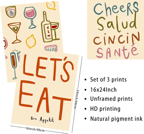 Vista 4 de 3 botellas de alcohol retro coloridas para bebidas, animaciones, arte de pared, pinturas de Let's Eat, impresiones de carteles de letras de cóctel