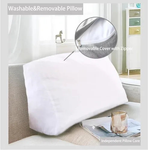 Vista 2 de Almohada triangular de cuña negra y gris para sentarse en la cama, cojín de cuña para respaldo, soporte lumbar de espalda, almohada tapizada