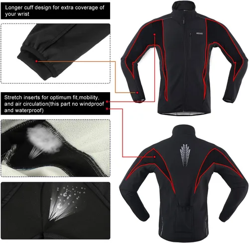 Vista 6 de Chaqueta térmica para ciclismo (tejido Softshell, resistente al viento, impermeable, 15K) de ARSUXEO