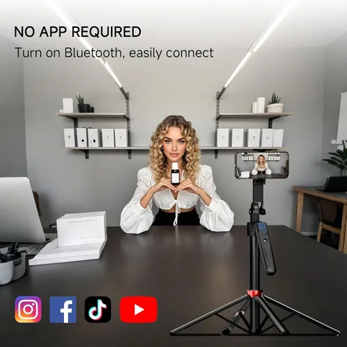 Vista 4 de Trípode de seguimiento automático de cara de 70 pulgadas para iPhone, rotación 360 de viaje, soporte para selfie con control remoto, control
