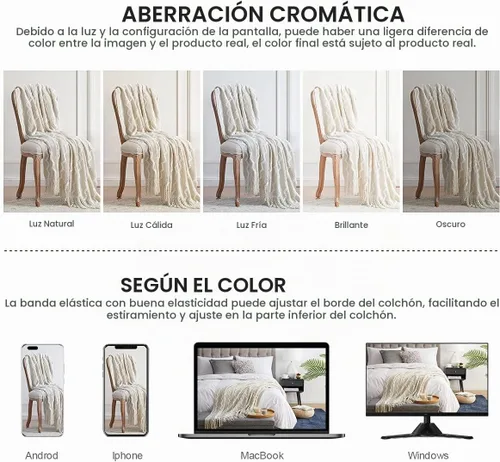 Vista 6 de BOURINA Manta tejida de felpilla bohemia para exteriores, color beige, 60 x