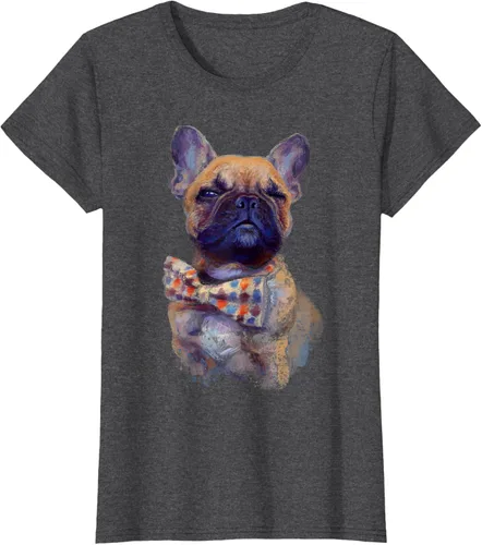 Vista 4 de Camiseta de bulldog francés con estampado realista, artística de bulldog francés, Negro, S