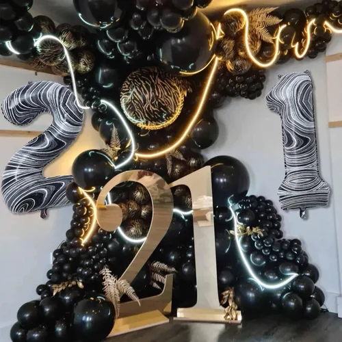 Vista 4 de Globos gigantes de papel de aluminio de mármol negro de 40 pulgadas, globos gigantes de helio número 10 para niños y niñas, decoraciones