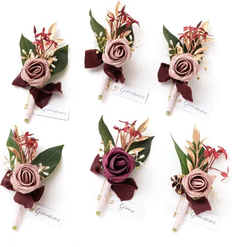 Vista 38 de Ling's Moment Boutonniere para Hombres Boda, Juego de 6, Novio y Padrinos Boutonniere para Boda Regreso a Casa Halloween Ceremonia Aniversario, Cena