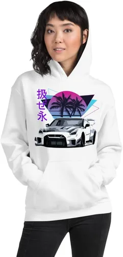 Vista 2 de Vaporwave Aesthetic GTR R35 Skyline JDM Tuning Drift Racing - Sudadera con capucha unisex