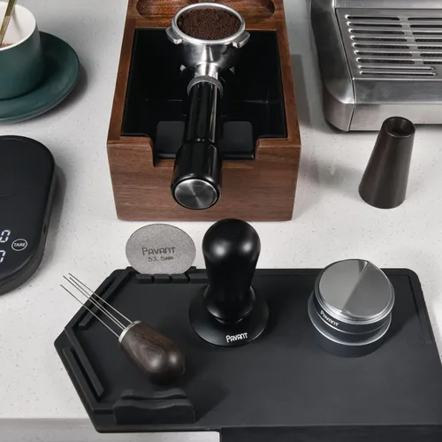 Vista 6 de Distribuidor e manipulador de cuña de espresso de 2.008 in, herramienta de distribución de café de doble cabezal Pavant con base en forma de V