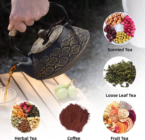 Vista 3 de Tetera de hierro fundido, tetera japonesa con infusor para hojas sueltas, tetera para estufa de té, cubierta segura con interior esmaltado