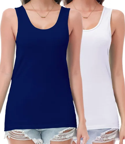 Vista 9 de wirarpa Camisetas sin mangas de algodón para mujer, cómodas, capa base, paquete de 2
