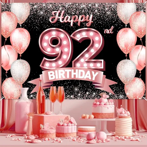 Vista 62 de Cartel de feliz cumpleaños décimo oro rosa, telón de fondo, saludos a 10 años, globos de confeti, decoración temática para niñas de 10 años