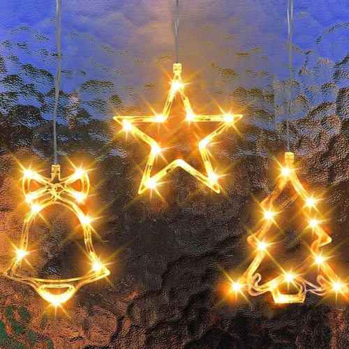 Vista 9 de Decoración de luz de ventana de Navidad, 3 luces iluminadas con forma de cascabel, árbol de Navidad, funciona con pilas, luces interiores