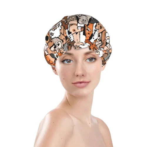 Vista 3 de Doodle - Gorro de ducha de perros y gatos para mujer, doble capa impermeable, sombrero de ducha grande diseñado para todos los cabellos