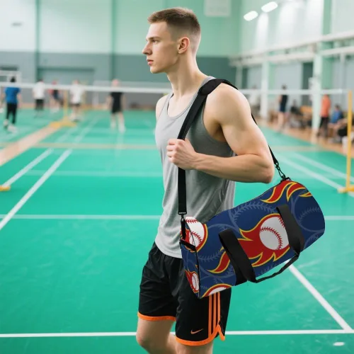 Vista 5 de Baseball Ball Blue Foldable Workout Bag For Men Women Oxford Tote Bags Adjustable Shoulder Strap, Convertible Carry Backpack Retro Gym Bag For