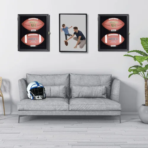 Vista 5 de 2 vitrinas de fútbol para montaje en pared, con cerradura, vista clara, tamaño completo, antidecoloración, protección UV, puerta acrílica, recuerdos