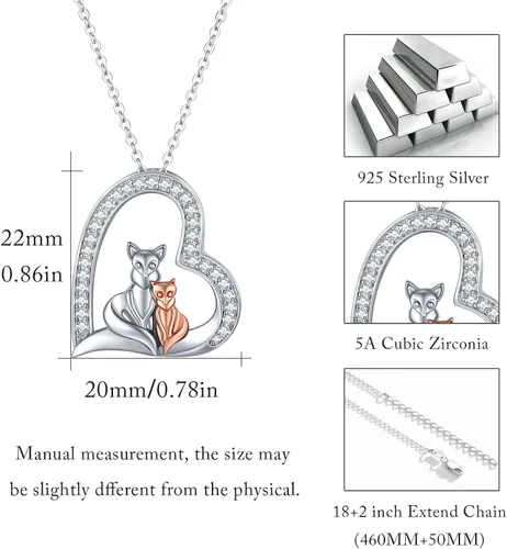Vista 5 de Mother Child Necklace,S925 Sterling Silver ElephantFox lovelty Animal Necklaces Mother Daughter Pendant Jewelry Birthday Christmas Gifts for Grandma