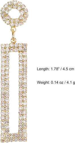 Vista 5 de Pendientes largos de diamantes de imitación, rectángulo con tachuelas circulares, joyería de moda