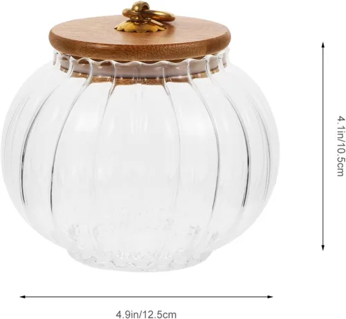 Vista 8 de Hemoton Tarro de almacenamiento de vidrio en forma de calabaza con tapa de bambú, recipiente hermético transparente de 27 onzas para organizar café