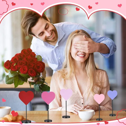 Vista 6 de Juego de 5 letreros de madera con forma de corazón de madera para el día de San Valentín, decoración de mesa con forma de corazón, centro de mesa