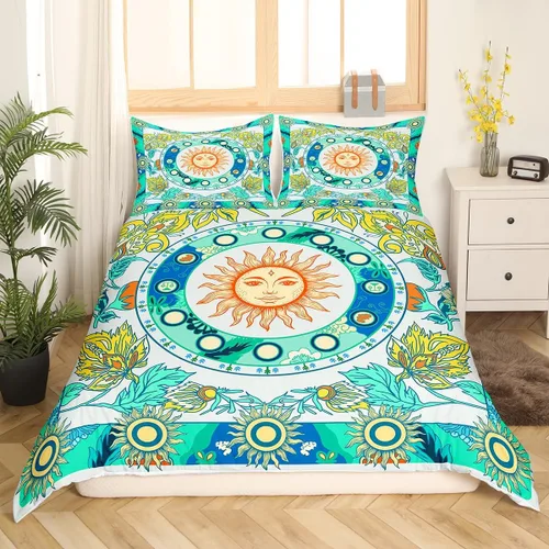 Vista 32 de Juego de ropa de cama Groovy de los años 60 y 70 para niños, funda de edredón retro de flores hippie para niños, adolescentes, vintage, bohemio