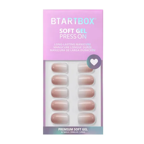 Vista 4 de BTArtbox - Uñas a presión, color crema de vainilla, cuadrado corto, melocotón degradado, 32 unidades 2+ Weeks Wear, Salon-Quality Natural Nails