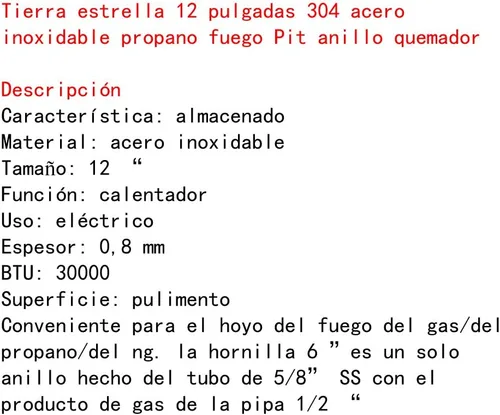 Vista 6 de Meter Star - Quemador de anillo de propano de acero inoxidable 304 de 12 pulgadas, chimenea, máximo 92,000 BTU