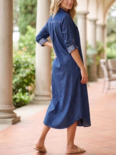 Vista 3 de Kuraki Vestido camisero casual con estampado y botones en la parte delantera para mujer Mezclilla