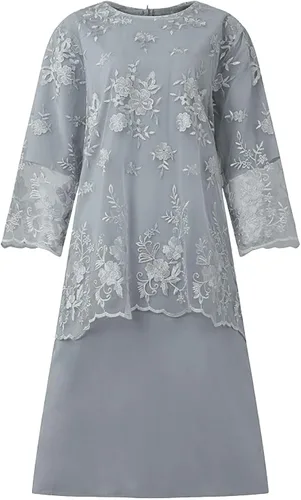 Vista 4 de YZHM Vestidos de madre de la novia, vestidos de talla grande para mujeres con curvas de encaje, elegante vestido de cóctel midi vestido de fiesta