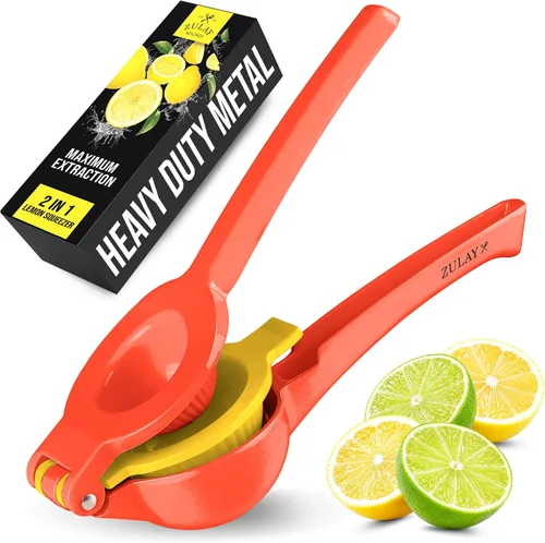 Vista 24 de Zulay Kitchen Exprimidor de hierro fundido, exprimidor de naranja resistente con coladores desmontables para una fácil limpieza, prensa de cítricos