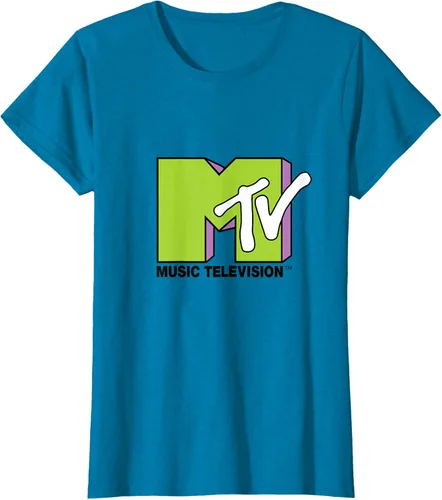 Vista 104 de Camiseta de tratamiento de relleno con logotipo MTV verde lima y morado, Negro, S Azul Marino