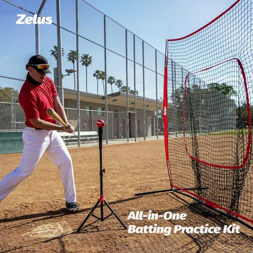 Vista 3 de ZELUS Red de béisbol de 7 x 7 pies, red de práctica de béisbol y sóftbol con tee, pelotas de béisbol y bolsa de transporte para batear y lanzar