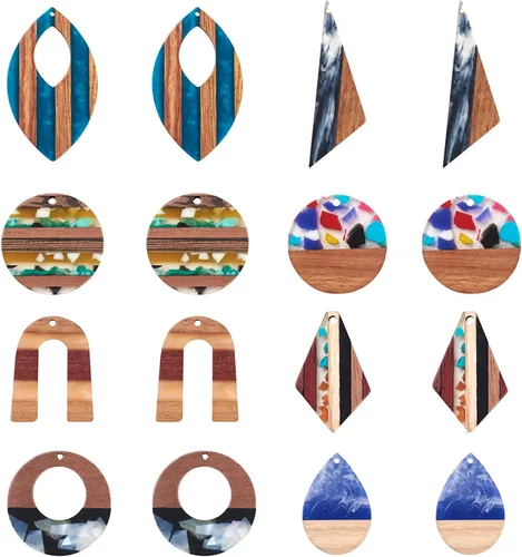 Vista 28 de Beadthoven - Abalorios de madera de resina, aretes de bricolaje para hacer dijes, colgantes de madera de resina geométrica, piezas bohemias