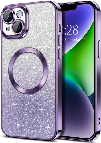Vista 147 de Hython Funda para iPhone 13 Pro transparente con purpurina magnética [compatible con MagSafe] Protector completo de lente de cámara delgado