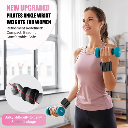 Vista 3 de Pilates - Pesas de tobillo y muñeca para mujer, juego de 2 pesas portátiles y fuertes para brazos y piernas (1 libra/2.2 libras cada una), pesas