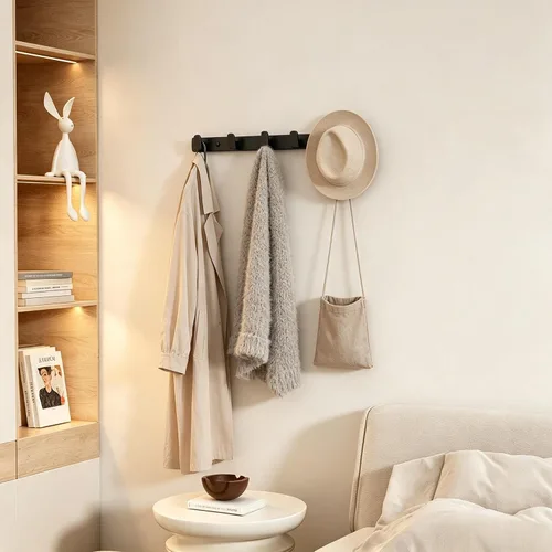 Vista 9 de Black Wall Mount Coat Rack, 5 Wall Hooks For Hanging Key Holder Hat Hooks Negro