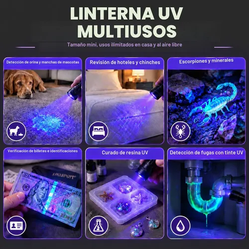Vista 10 de 395nm UV Light Black Light Flashlight for Pet Urine Detection