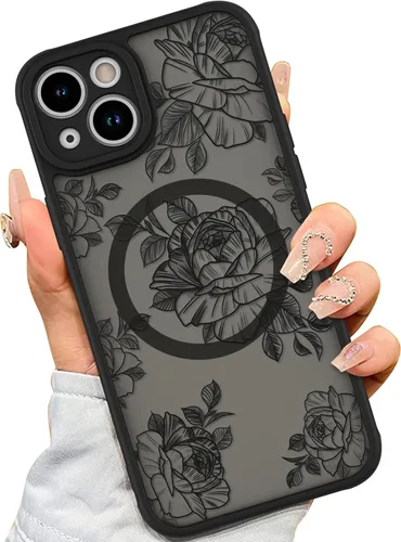 Vista 16 de AIGOMARA Magnetic Case for iPhone 16 Pro, Striped Floral - Black Black - Striped Floral