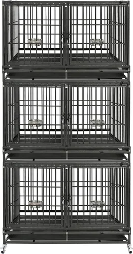 Vista 14 de Homey Pet Jaula apilable resistente de 37 pulgadas con ruedas para perros