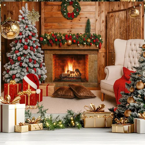 Vista 12 de HOMETITUTE Pancarta de Navidad de Papá Noel 8 x 6 pies Lista de Regalos Telón de Fondo Fiesta Navideña Fondo Árbol Muñeco de Nieve Bicicleta