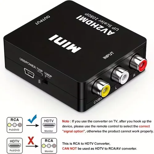 Vista 4 de Convertidor RCA a HDMI, AV a HDMI, 1080P Mini RCA Compuesto Video Audio Adaptador Convertidor Compatible con TV/PC/PS3/Xbox VHS/VCR/Blue-Ray