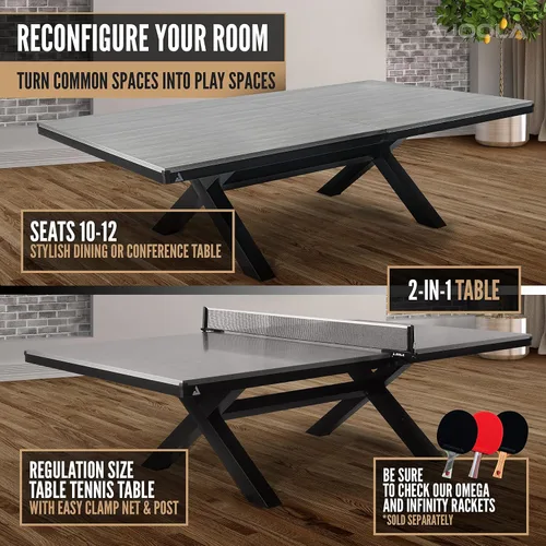 Vista 5 de JOOLA Brighton - Mesa de ping pong para interiores, tamaño reglamentario con red, asientos 10-12