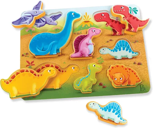 Vista 14 de B. toys Peek & Explore Wooden Chunky Puzzles, Farm Sea Dinos 3-Pack, 3 Pack