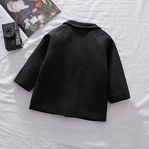 Vista 3 de MoZiKQin Abrigo de lana para bebés, niños y niñas, abrigo de invierno cálido de doble botonadura para niños, chaqueta para exteriores