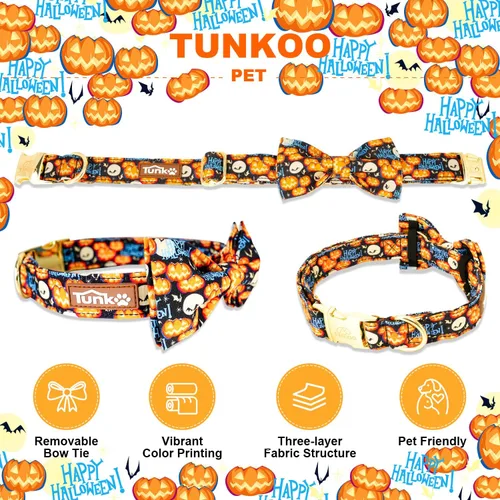 Vista 28 de Tunkoo Collar de otoño para perro con elegante pajarita, duradero, ajustable y elegante collar de otoño para mascotas, disponible en tamaño pequeño