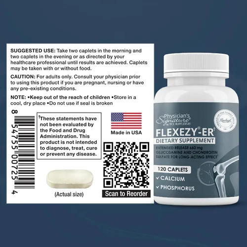 Vista 7 de Rawleigh Flexezy-ER: 120 cápsulas Fórmula de apoyo articular 24/7 Mezcla de glucosamina y sulfato de condroitina Calcio y fósforo Liberación