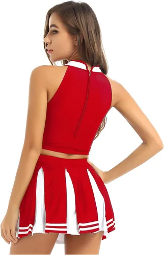 Vista 2 de YiZYiF Conjunto de disfraz de animadora para mujer, minifalda plisada, sexy, para colegiala