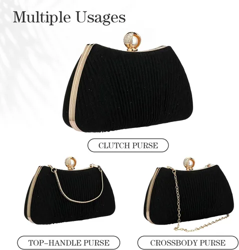 Vista 2 de Bolso de mano para mujer bolsa de noche brillante con asa superior bolso cruzado tejido bolsa de hombro para boda fiesta de graduación