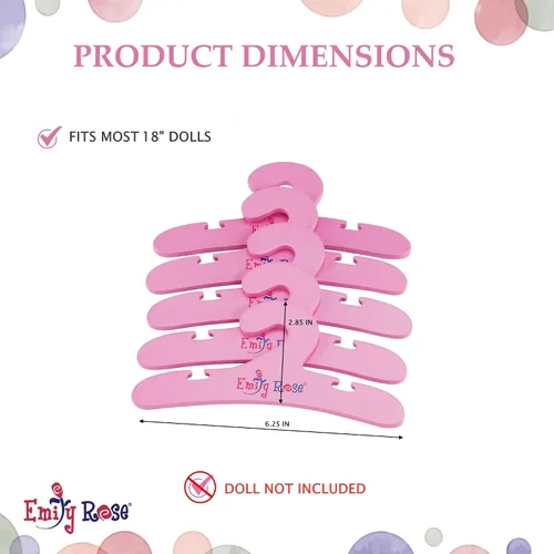 Vista 3 de Emily Rose Paquete de 5 perchas de madera rosa para muñecas de 18 pulgadas para armarios, armarios, armarios, muebles, se adapta a ropa de muñecas